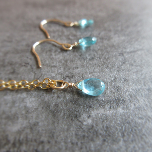 14kgf アパタイトのピアス 14kgf「ブルーアパタイト」ペアシェイプカットピアス ピアス（フック