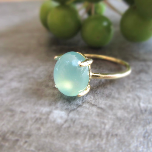 希少石】大粒10mm×8mm「アクアプレーズ」オーバルカボションリング