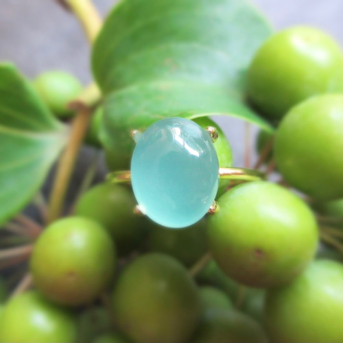 希少石】大粒10mm×8mm「アクアプレーズ」オーバルカボションリング