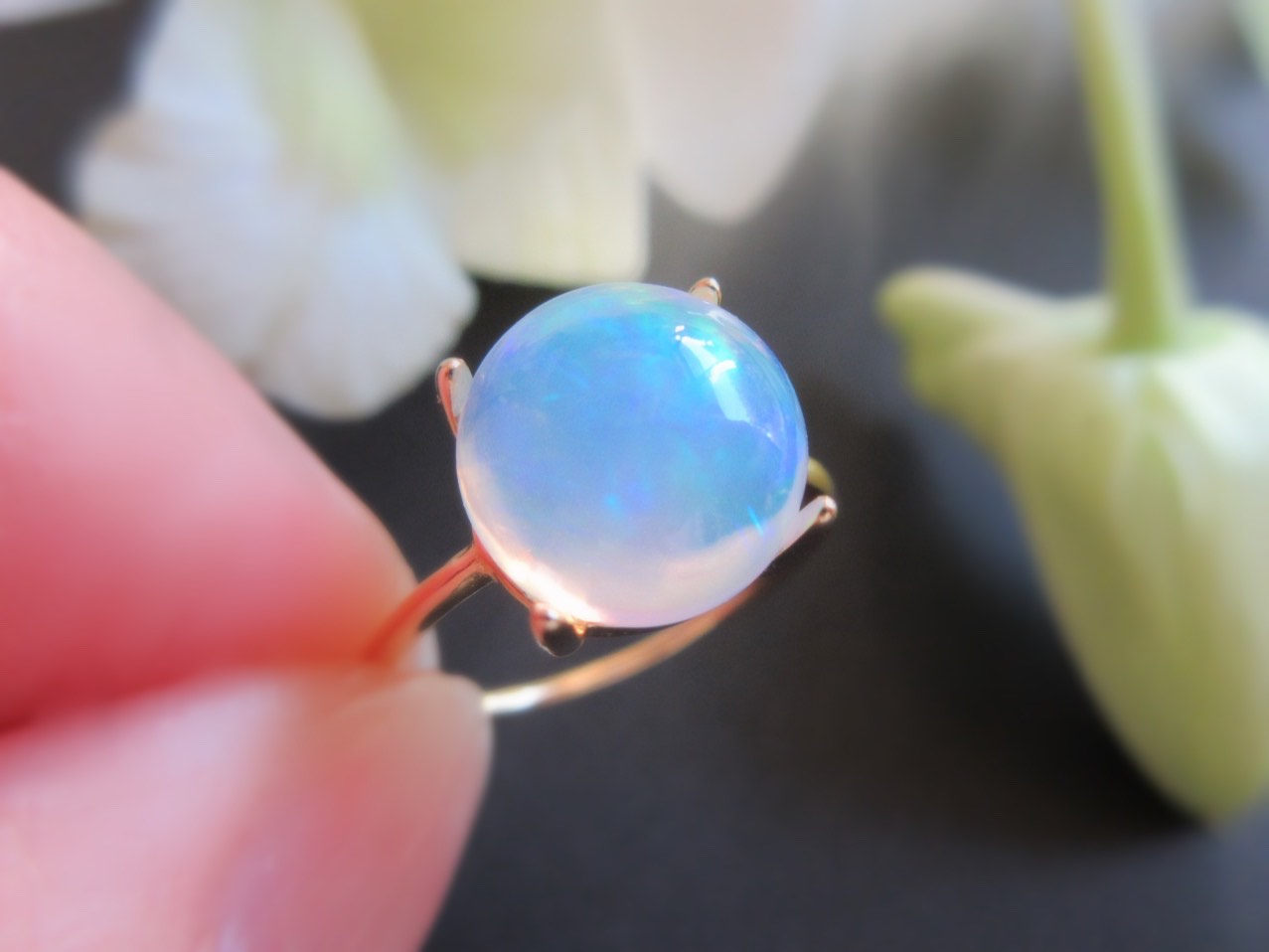 【極上粒】大粒9mm「ウォーターオパール」カボションリング【1点のみ】