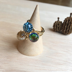 【SALE〜12/30まで】Sea blue SWALOVSKI ring/フリーサイズ・ピンキーリング 4枚目の画像