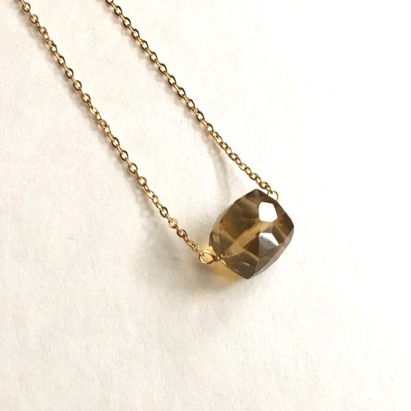 14KGF/Champagne Quartz Cube necklace 1枚目の画像