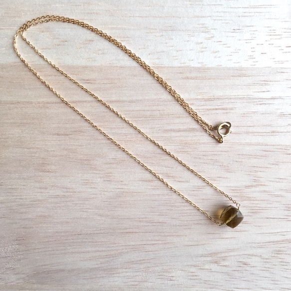 14KGF/Champagne Quartz Cube necklace 4枚目の画像