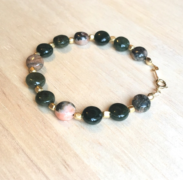 14kgf/Green Rutile Quartz×Inca Rose bracelet 2枚目の画像