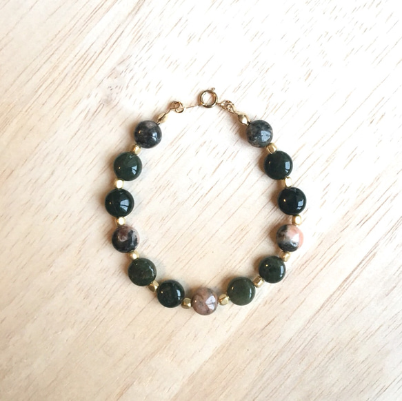 14kgf/Green Rutile Quartz×Inca Rose bracelet 3枚目の画像