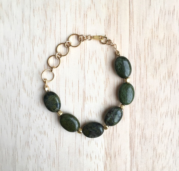 14kgf/Chrysocolla × Brass Beads swing bracelet 1枚目の画像