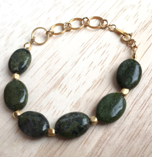 14kgf/Chrysocolla × Brass Beads swing bracelet 3枚目の画像