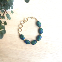 14kgf/Azurmalachite × brass beads swing bracelet 4枚目の画像