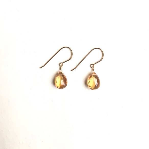 【十一月誕生石】美紋“黃水晶”梨形14kgf耳環/耳釘 第3張的照片