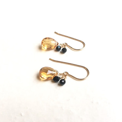 【十一月生日石】美麗的“黃水晶”x“黑色尖晶石”14kgf耳環/耳環 第3張的照片
