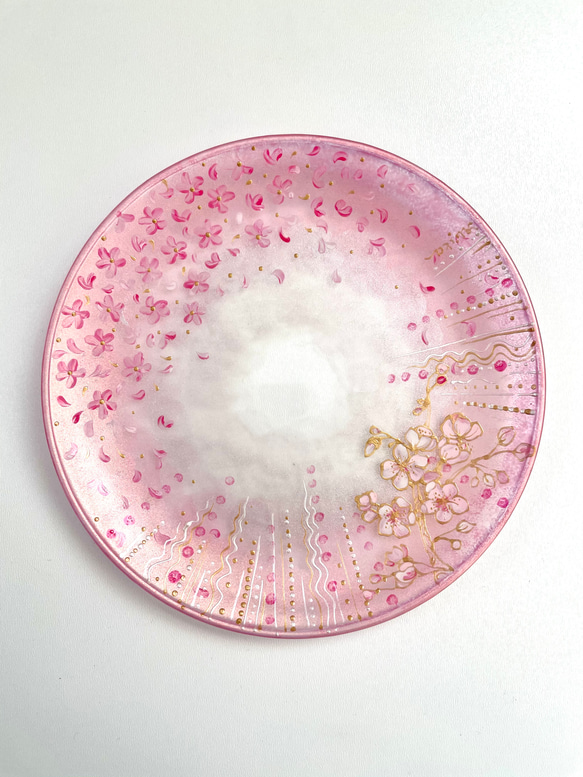 桜香るガラス皿　21センチ 1枚目の画像