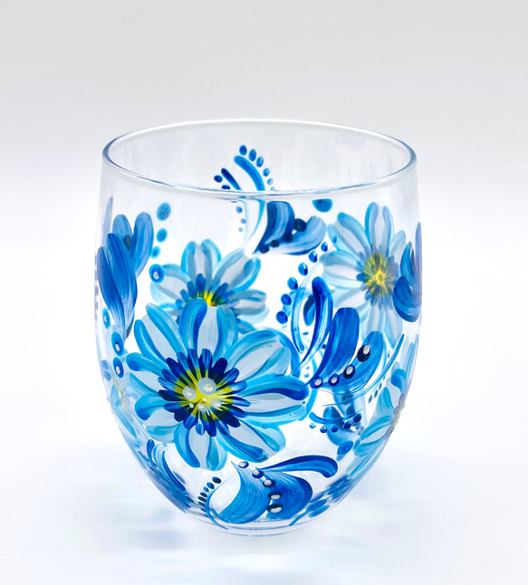 東欧花柄　小ぶりグラス　青 1枚目の画像