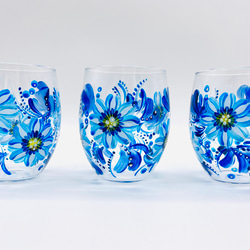 東欧花柄　小ぶりグラス　青 2枚目の画像