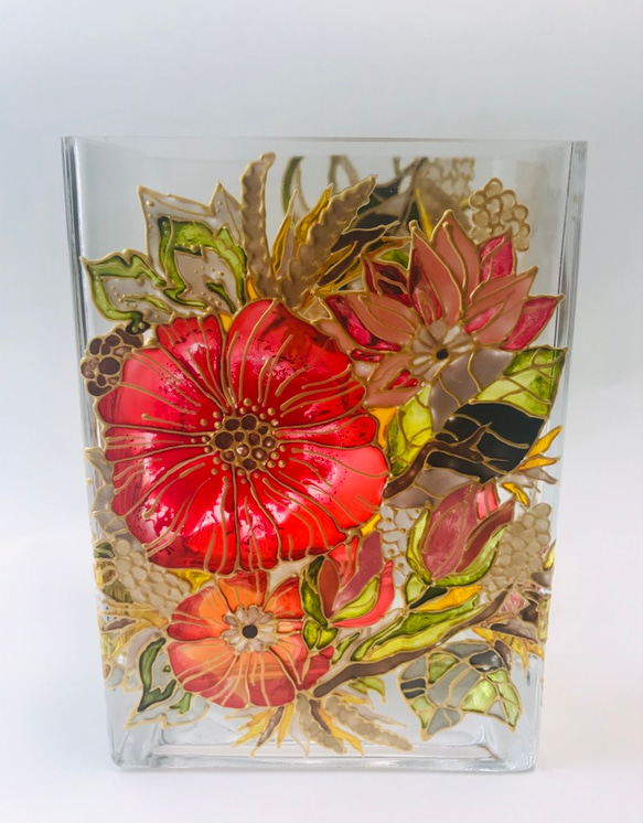 華やかな花瓶 ガラス絵 2枚目の画像