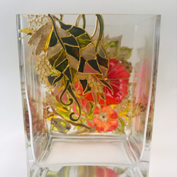 華やかな花瓶 ガラス絵 4枚目の画像