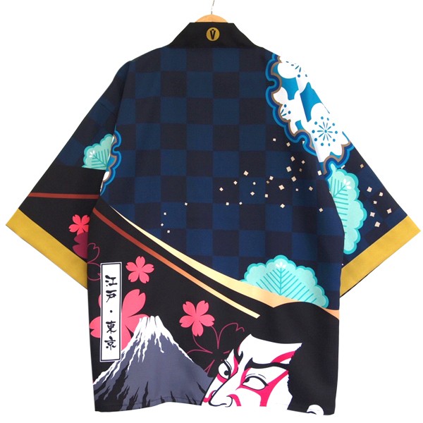 東京柄はっぴ #01（法被・ハッピ・半被）｜祭り イベント フェス 販促｜大人用 ｜ネイビー｜オリジナルデザイン