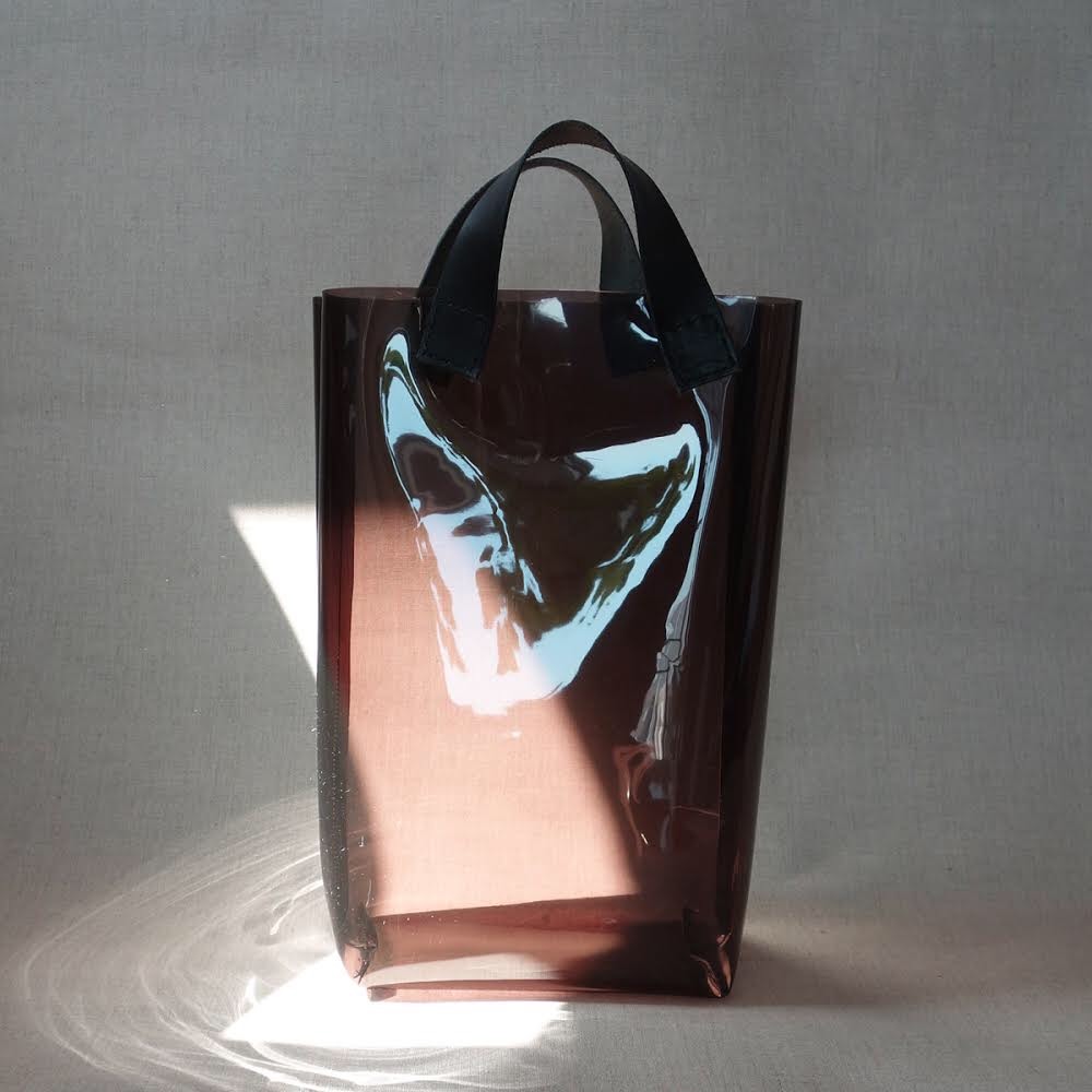 pvc クリア トート バッグ グレー 本革 黒 持ち手