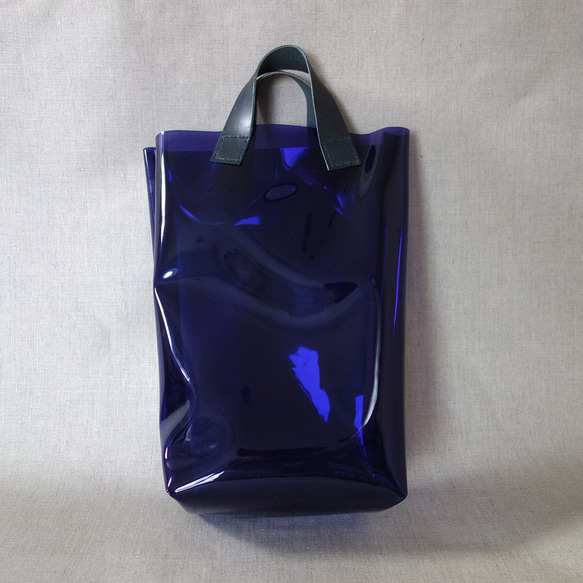 pvc クリア トート バッグ ネイビー 本革 ネイビー牛革 持ち手 トート