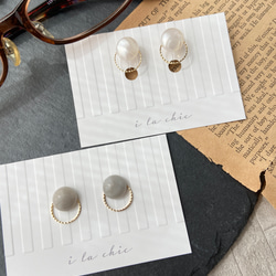 小型德國製造大理石凸圓形非穿孔耳環（可穿孔） 第2張的照片