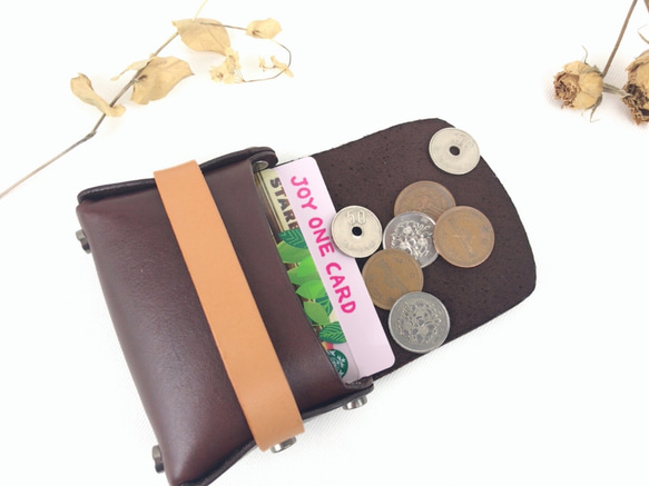 【送料無料】高級牛革　小さいお財布・小物入れ・コイン/カード入れ　Chocolate 2枚目の画像