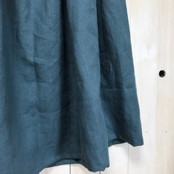 【 オトナのリネン 】国産リネン100％   ロングギャザースカート ☆ ダークブルー 3枚目の画像