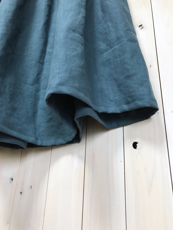 【 オトナのリネン 】国産リネン100％   ロングギャザースカート ☆ ダークブルー 4枚目の画像