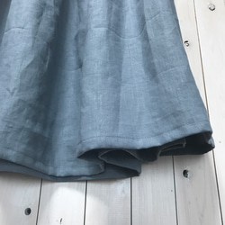 【 オトナのリネン 】 国産リネン100％    ロングギャザースカート☆ダスティブルー 4枚目の画像