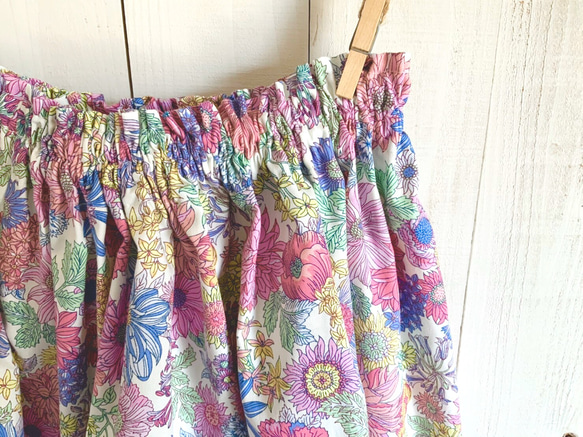 春色フラワーのギャザースカート☆ピンクブルー 2枚目の画像