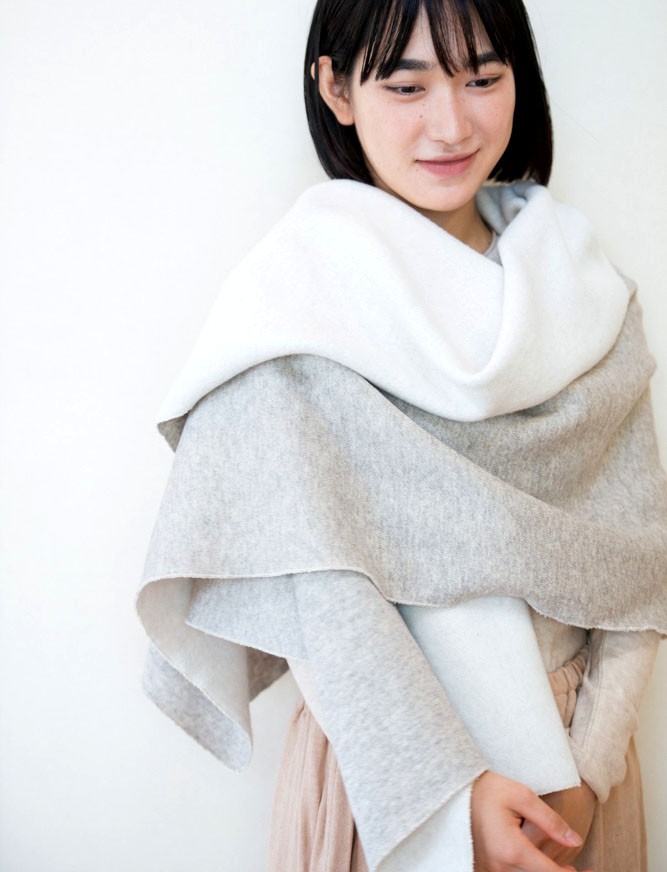 ヤク混起毛ニット／大判ブランケットストール【OrganicCotton+ヤク毛】