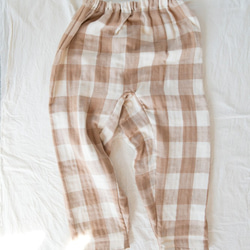 有機棉三層紗織紋格紋寬鬆褲 第10張的照片