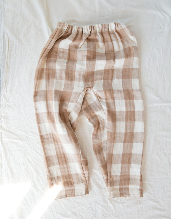 有機棉三層紗織紋格紋寬鬆褲 第10張的照片