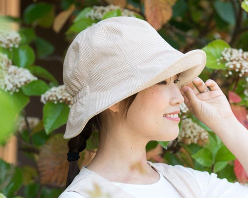 グレンチェック柄チューリップハット Мサイズ【OrganicCotton】 ハット