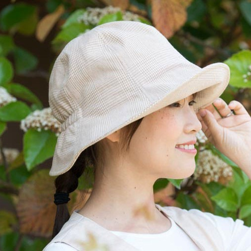 グレンチェック柄チューリップハット Мサイズ【OrganicCotton】 ハット