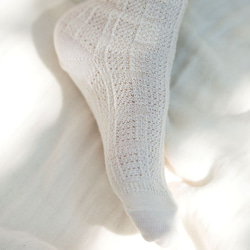 有機棉麻蕾絲針織襪 [米白色] 第5張的照片