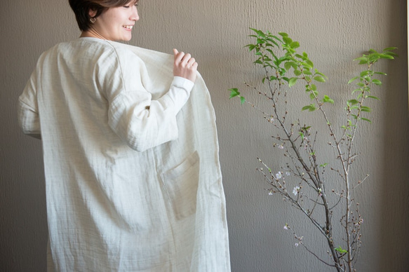 Organic Cotton 7分袖はおり【Cotton＆linenWガーゼ】 3枚目の画像