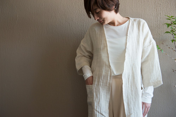 Organic Cotton 7分袖はおり【Cotton＆linenWガーゼ】 4枚目の画像