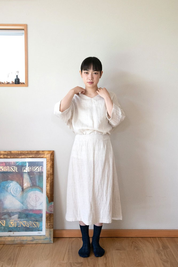 【藍染】Organic Cotton＆Linen レース編みソックス 8枚目の画像