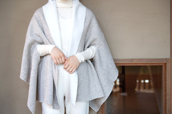 ヤク混起毛ニット／大判ポンチョストール【OrganicCotton+ヤク毛