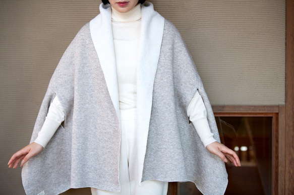 ヤク混起毛ニット／大判ポンチョストール【OrganicCotton+ヤク毛】 2枚目の画像