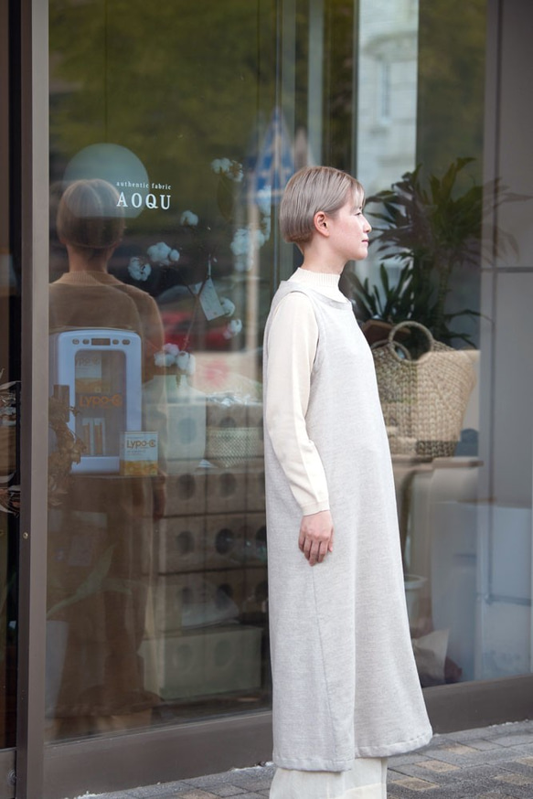 Organic Cotton ヤク混ネル生地　ノースリーブロングワンピース Organic Cotton