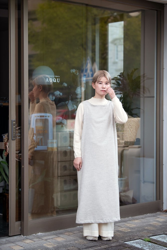 Organic Cotton ヤク混ネル生地　ノースリーブロングワンピース Organic Cotton