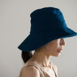 有機棉太陽帽（靛藍染色紗布） 第1張的照片