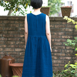 無袖聚攏連衣裙【藍染紗布】 第5張的照片