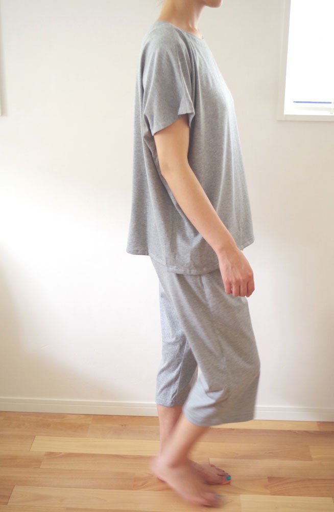 Organic Cotton フレンチスリーブゆったりパジャマ【グレー薄手ジャージー生地】