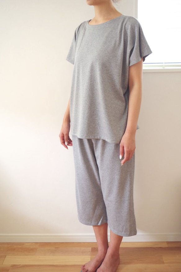 有機棉法式袖寬鬆睡衣【灰色薄款針織布料】 第3張的照片