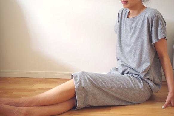 有機棉法式袖寬鬆睡衣【灰色薄款針織布料】 第5張的照片