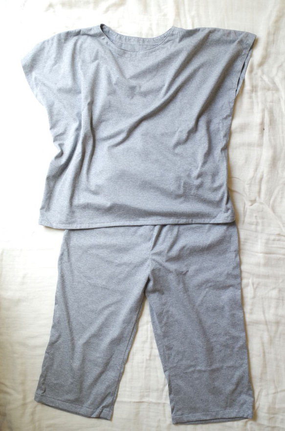 有機棉法式袖寬鬆睡衣【灰色薄款針織布料】 第9張的照片