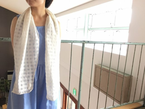 Organic Cotton ボート型ストール（シャドーチェック生地） 2枚目の画像