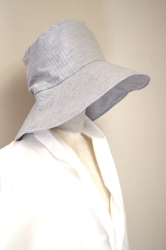 ❝SALE❞有機棉太陽帽[薄人字紋面料/灰色] 第2張的照片