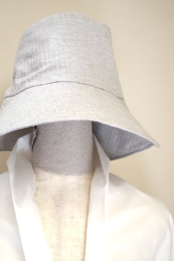 ❝SALE❞有機棉太陽帽[薄人字紋面料/灰色] 第3張的照片